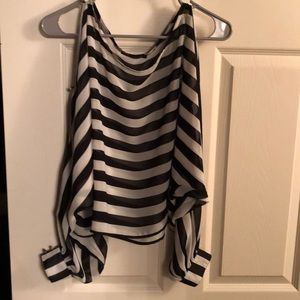 Black and white stripe long sleeve blouse